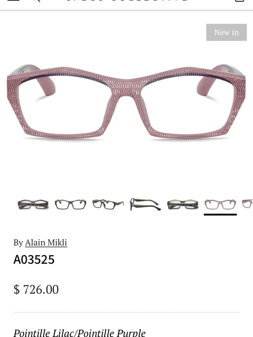 Alain Mikli Pointille Lilac Women's Glasses new without tags